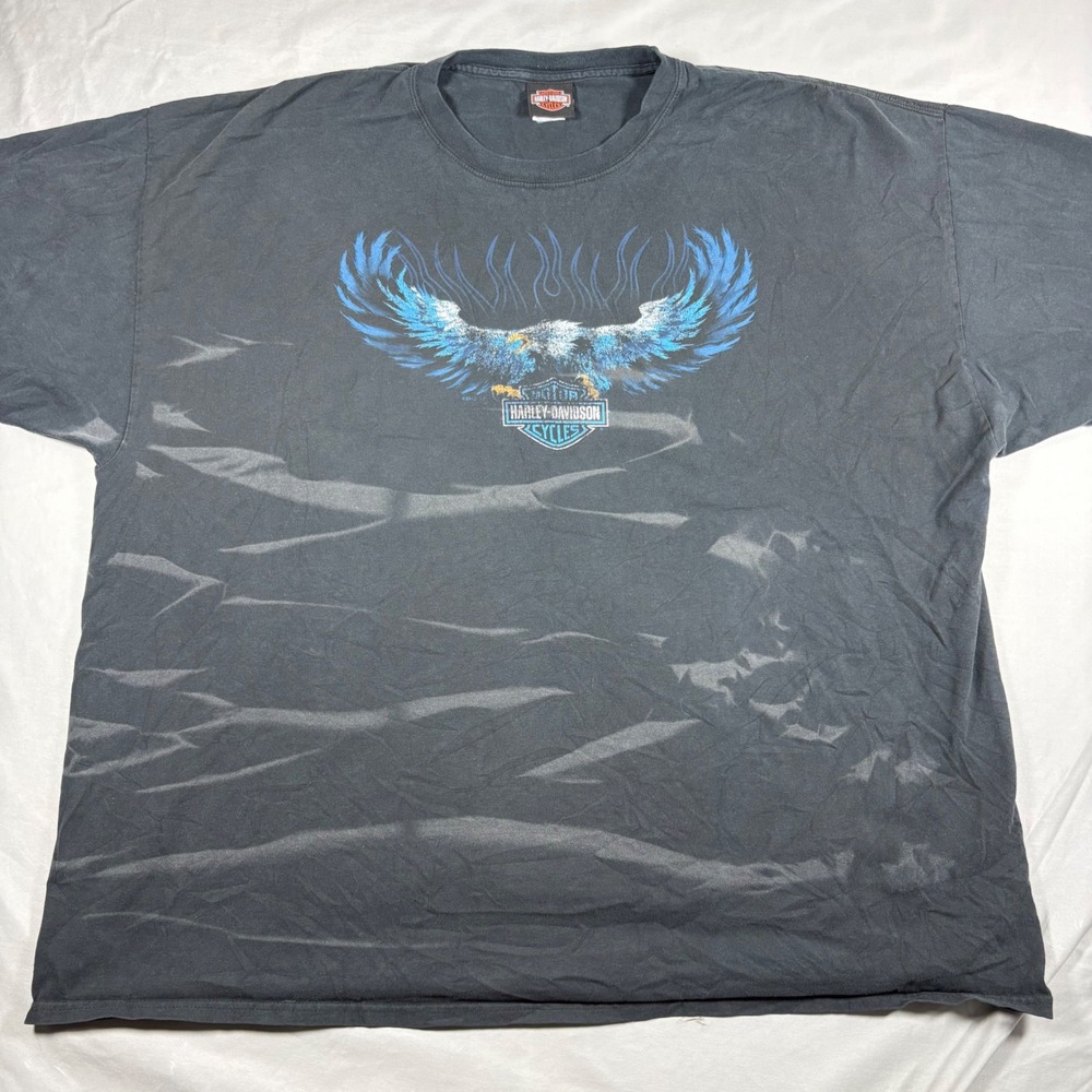 Harley Davidson T-Shirt Mens 3XL Black Faded Blue Eagle Ring of Fire TN 2012